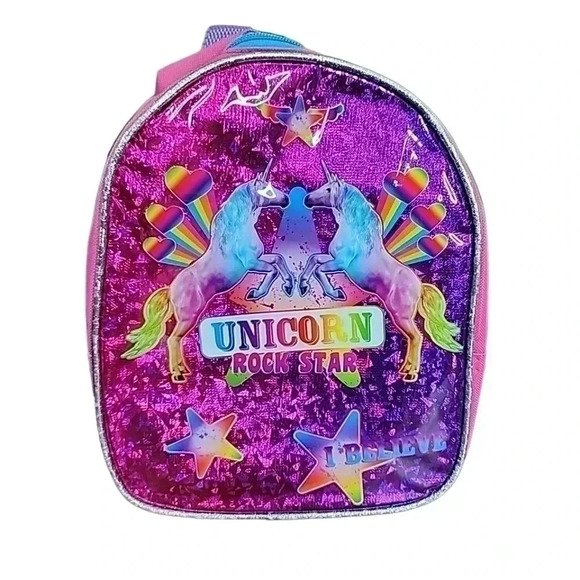 Purple Shiny Unicorn 'Rockstar' Mini Backpack. Nwt - Picture 1 of 5